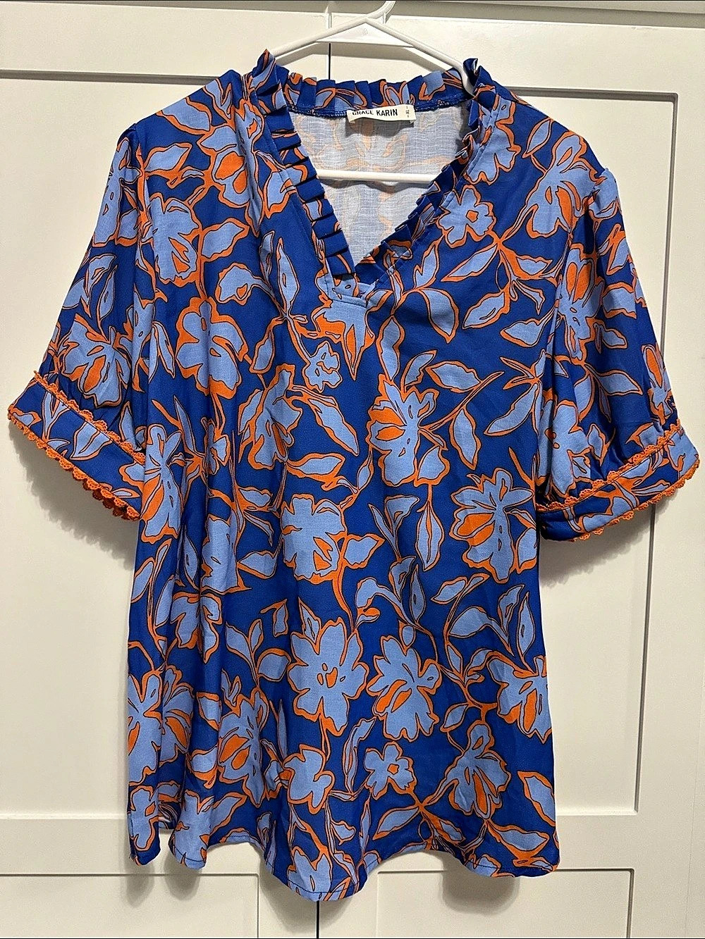 Grace Karin Floral Blouse in Blue & Orange Size XL